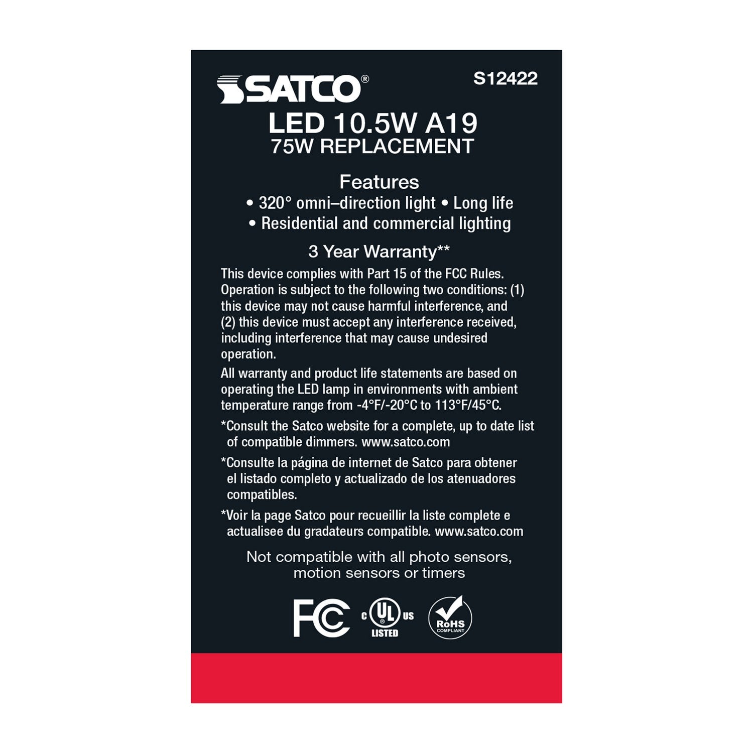 Satco - S12422 - Light Bulb - Clear