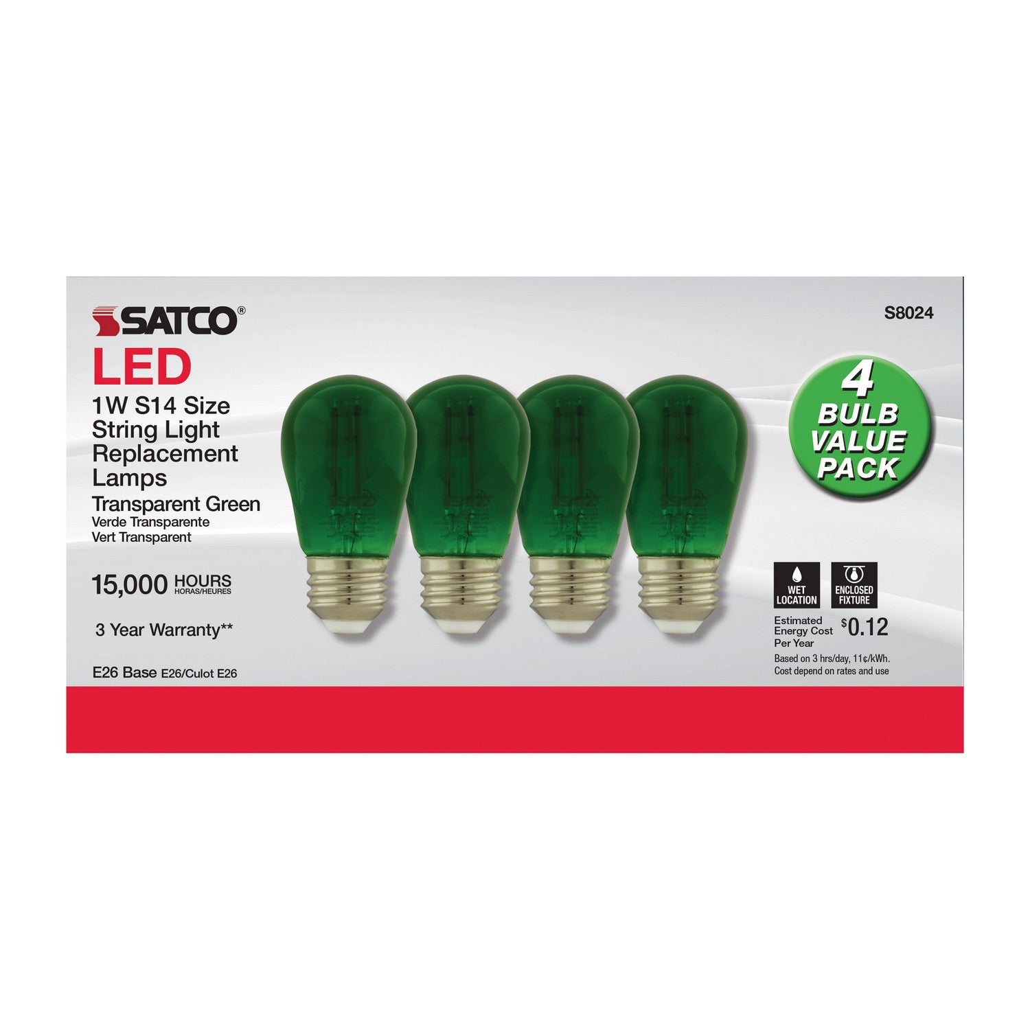 Satco - S8024 - Light Bulb - Transparent Green