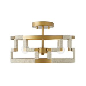 Capital Lighting - 241031NL - Three Light Semi Flush Mount - Hala - Bleached Natural Jute and Patinaed Brass