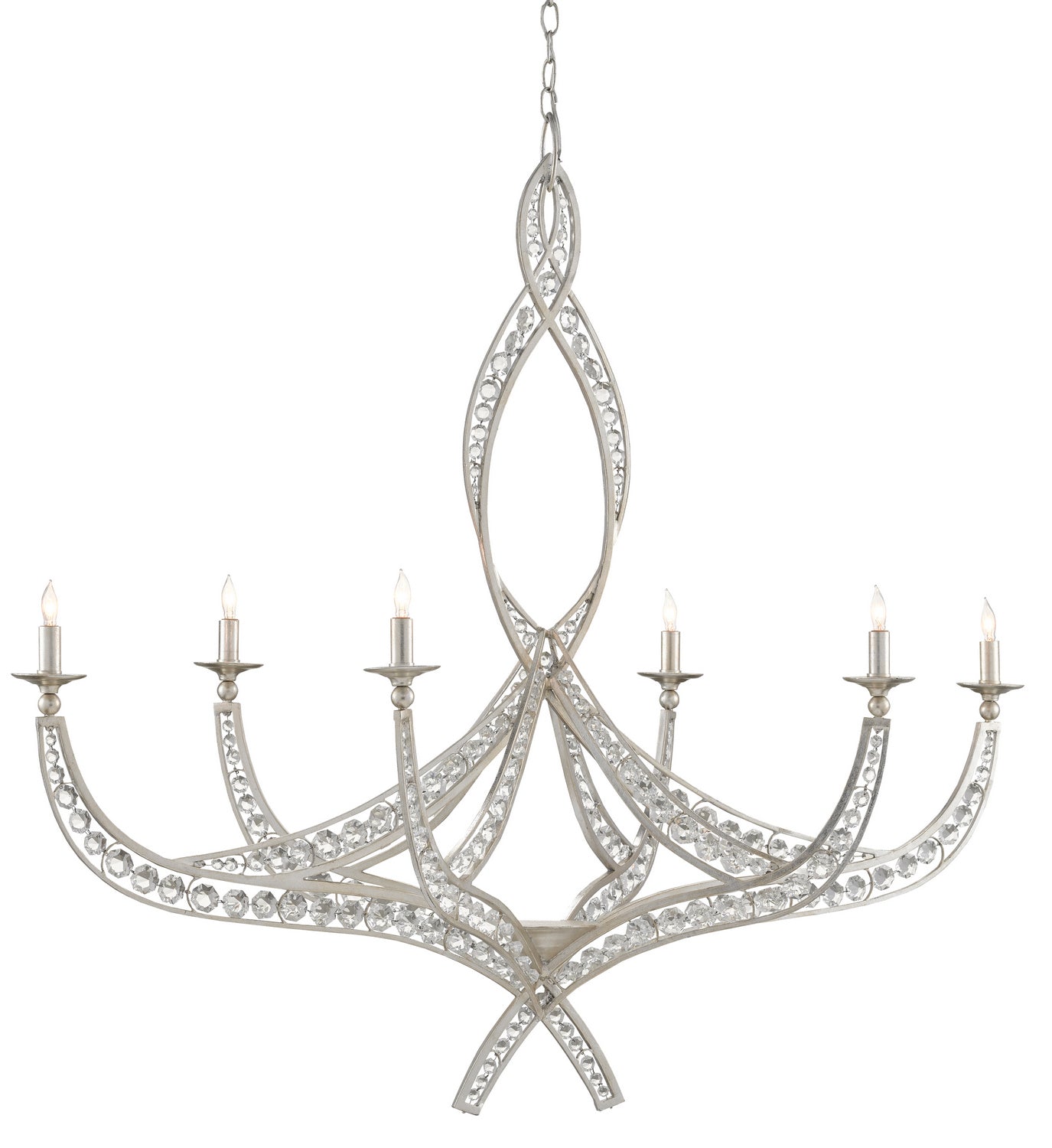 Currey and Company - 9000-0725 - Six Light Chandelier - Firebird - Contemporary Silver Leaf