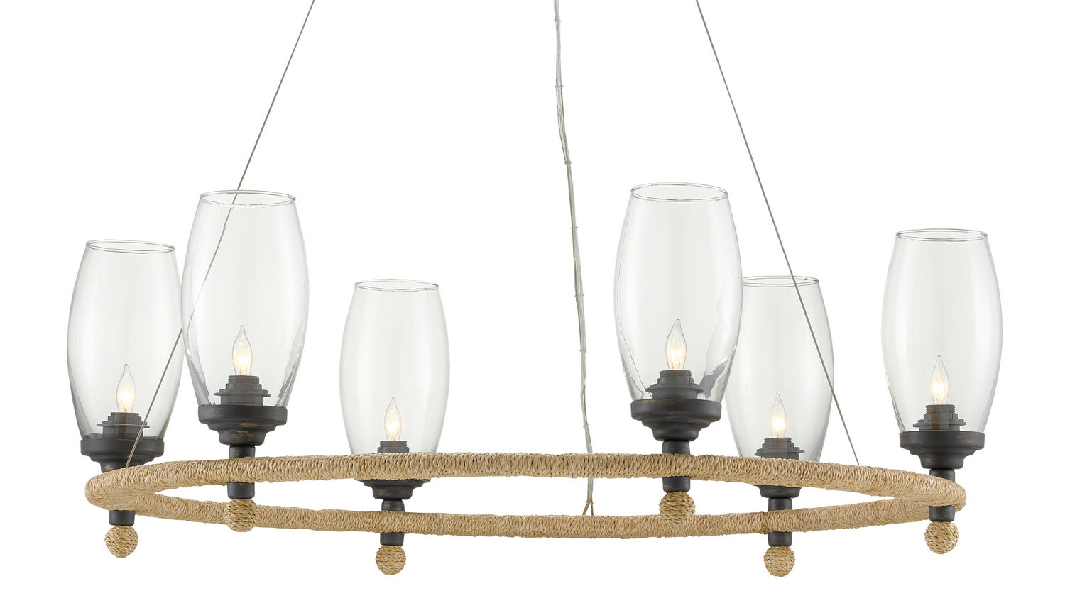 Currey and Company - 9000-0738 - Six Light Chandelier - Hightider - French Black/Natural Rope