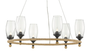 Currey and Company - 9000-0738 - Six Light Chandelier - Hightider - French Black/Natural Rope