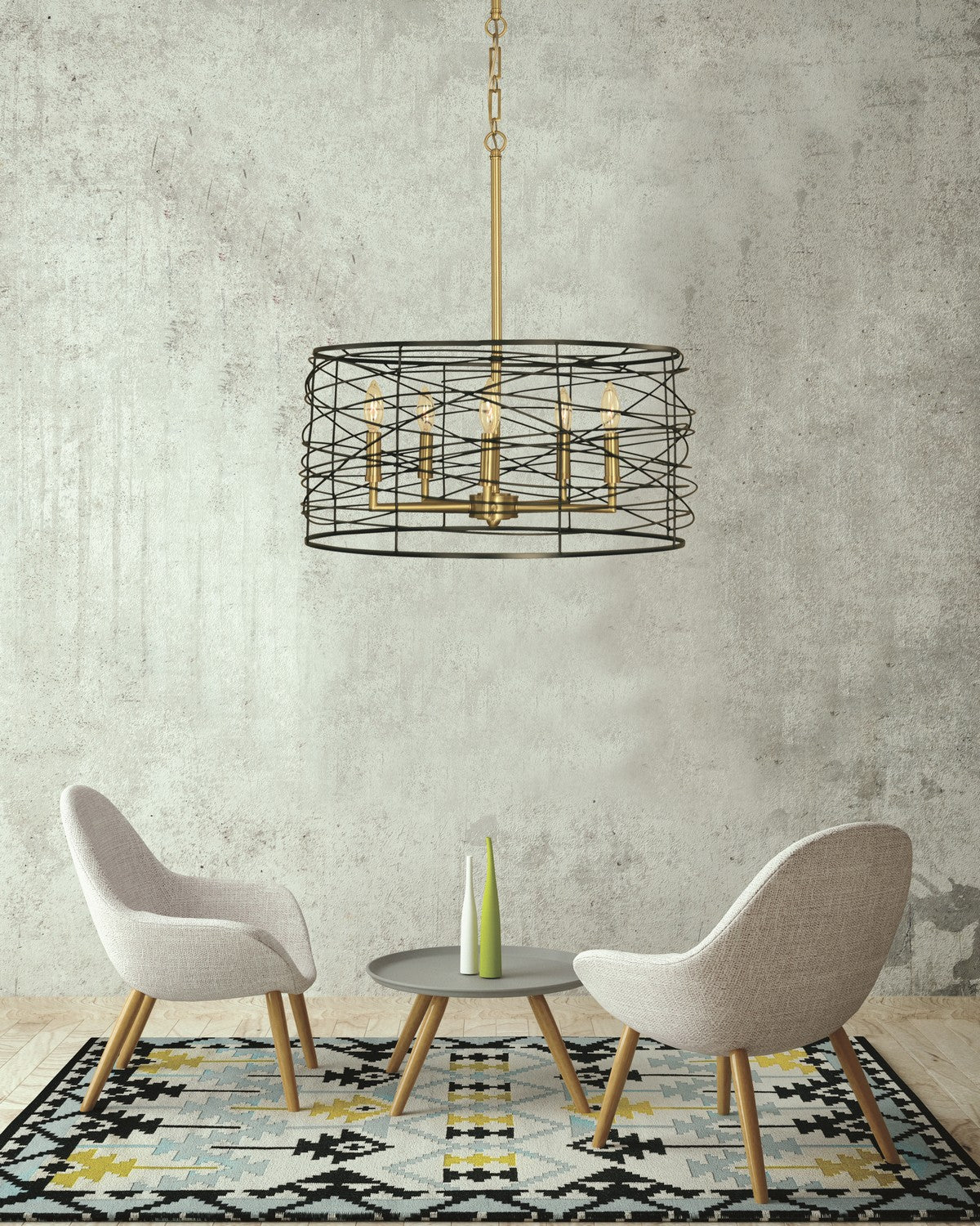 Framburg - 5615 BR/MBLACK - Five Light Chandelier - Boca - Brushed Brass and Matte Black