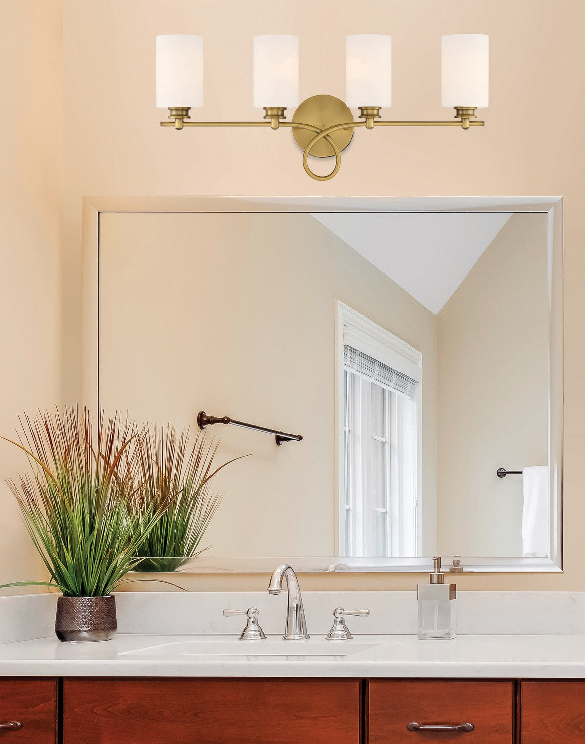 Savoy House - 8-530-4-322 - Four Light Bath Bar - Woodbury - Warm Brass