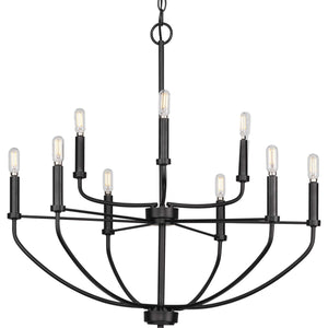 Progress Lighting - P400228-031 - Nine Light Chandelier - Leyden - Matte Black