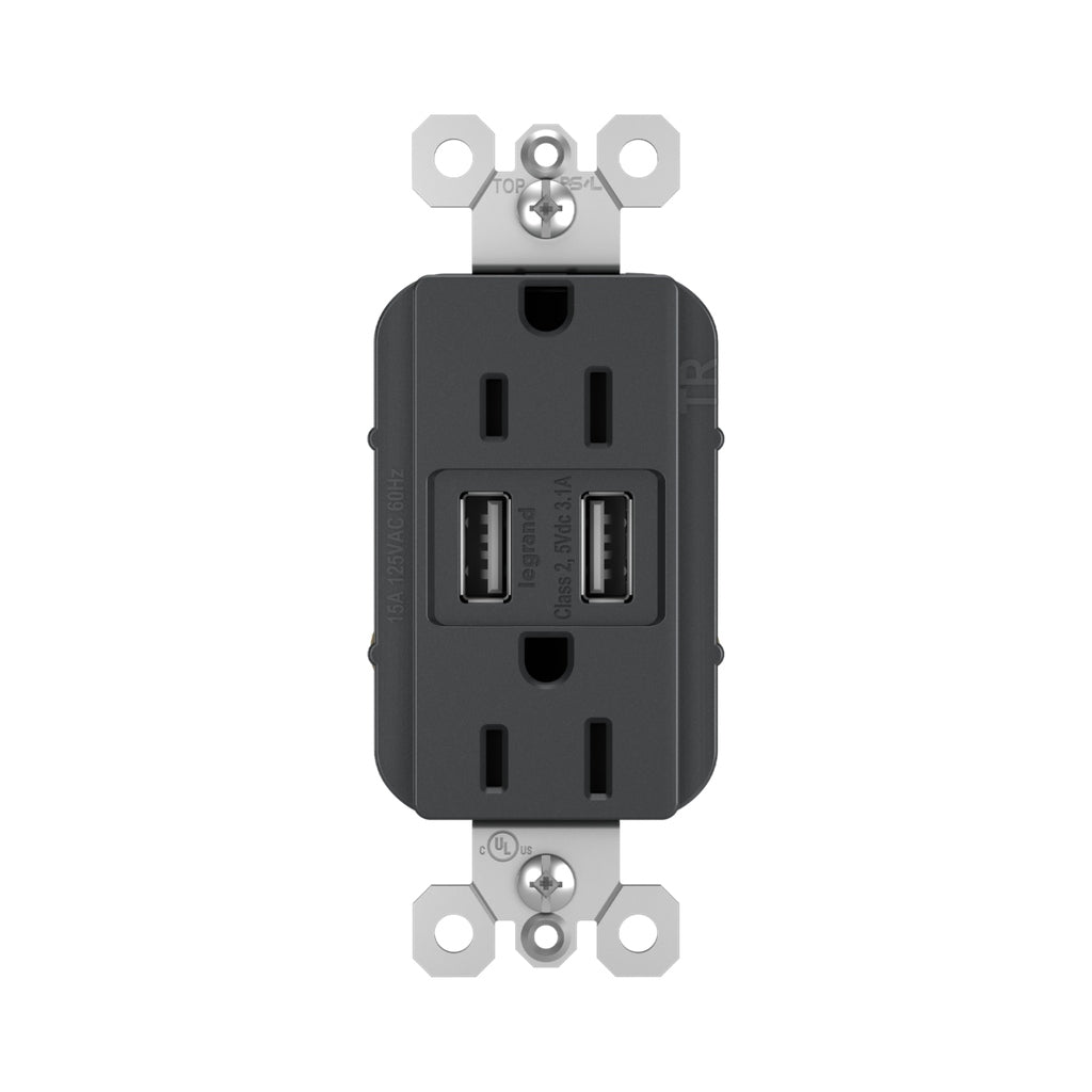 Legrand - TM826USBGCCV4 - 15A Tamper-Resistant USB Outlet - radiant - Graphite