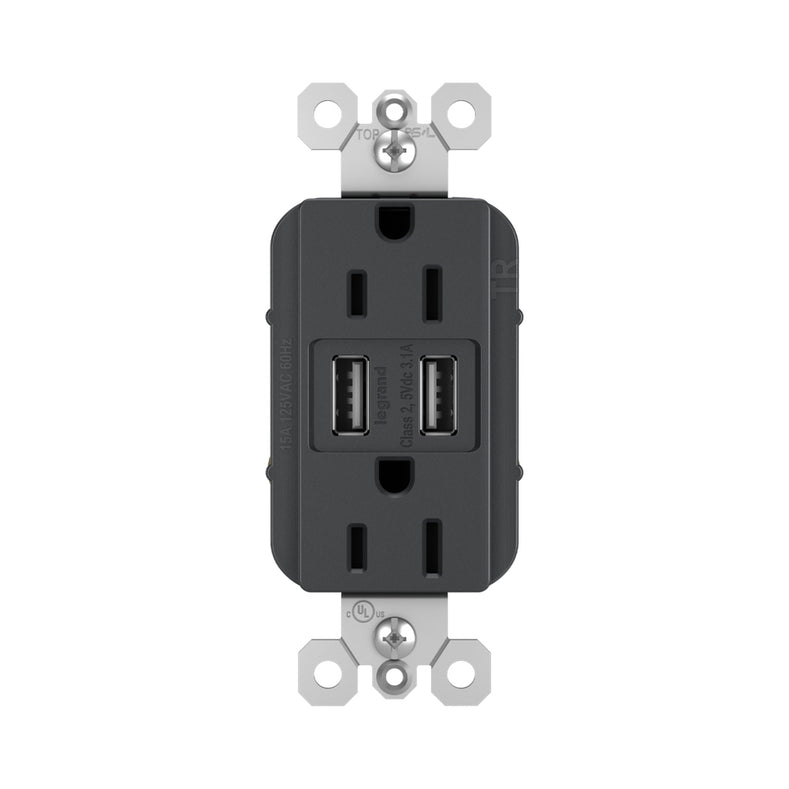 Legrand - TM826USBGCCV4 - 15A Tamper-Resistant USB Outlet - radiant - Graphite