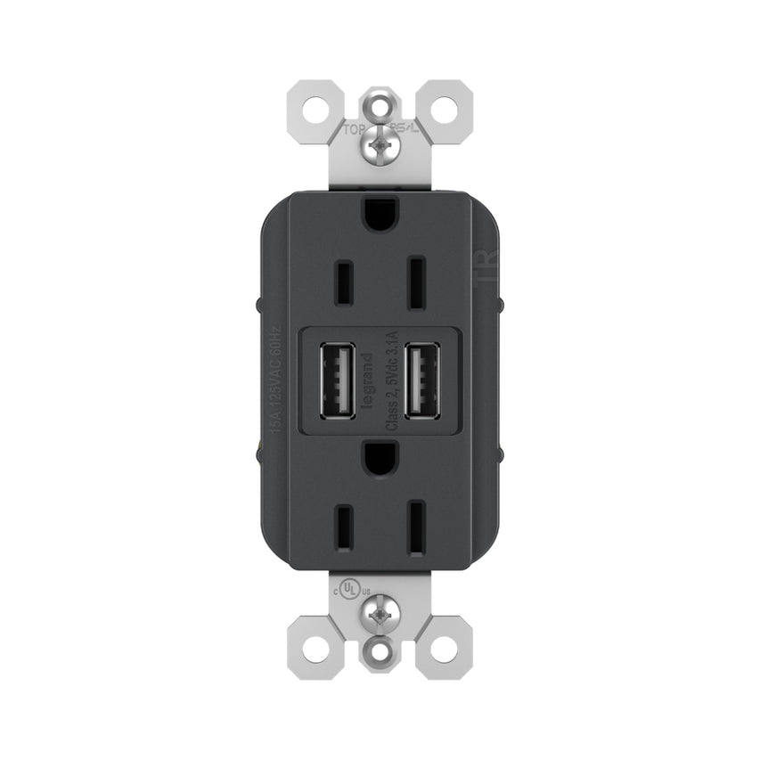 Legrand - TM826USBGCCV4 - 15A Tamper-Resistant USB Outlet - radiant - Graphite