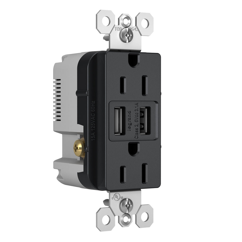 Legrand - TM826USBGCCV4 - 15A Tamper-Resistant USB Outlet - radiant - Graphite