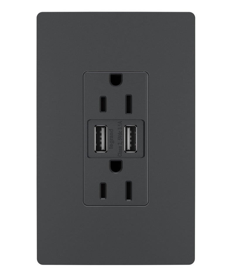 Legrand - TM826USBGCCV4 - 15A Tamper-Resistant USB Outlet - radiant - Graphite