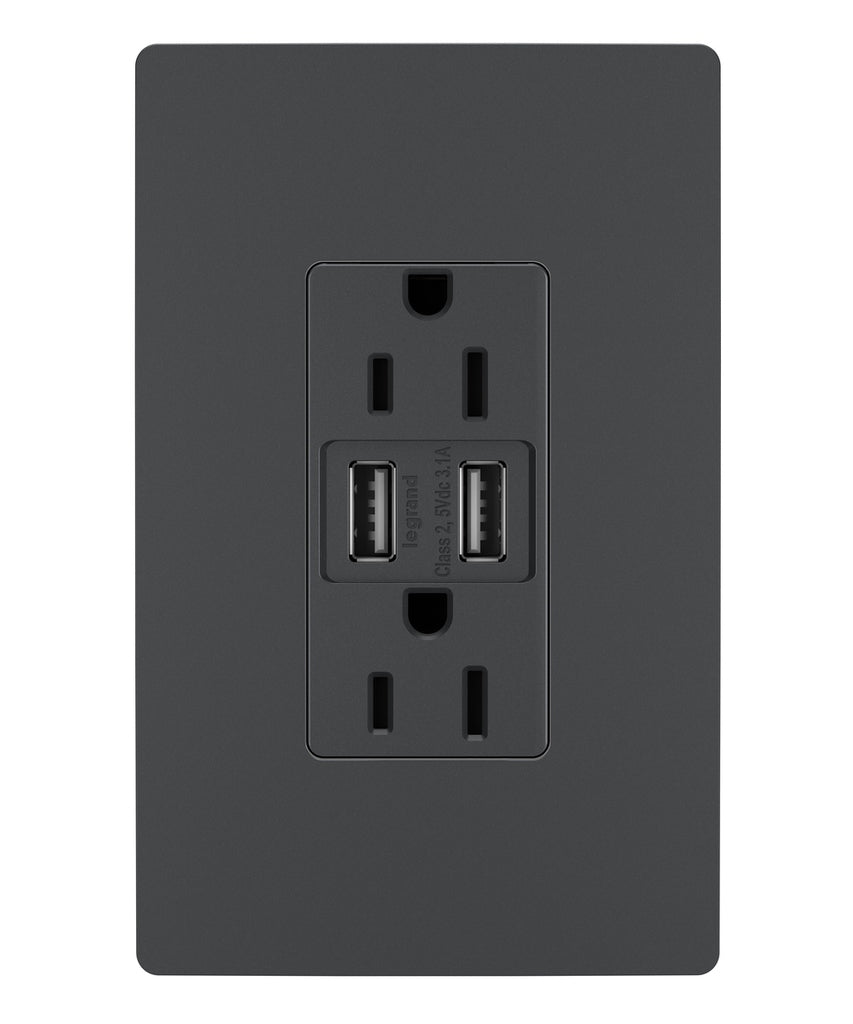 Legrand - TM826USBGCCV4 - 15A Tamper-Resistant USB Outlet - radiant - Graphite