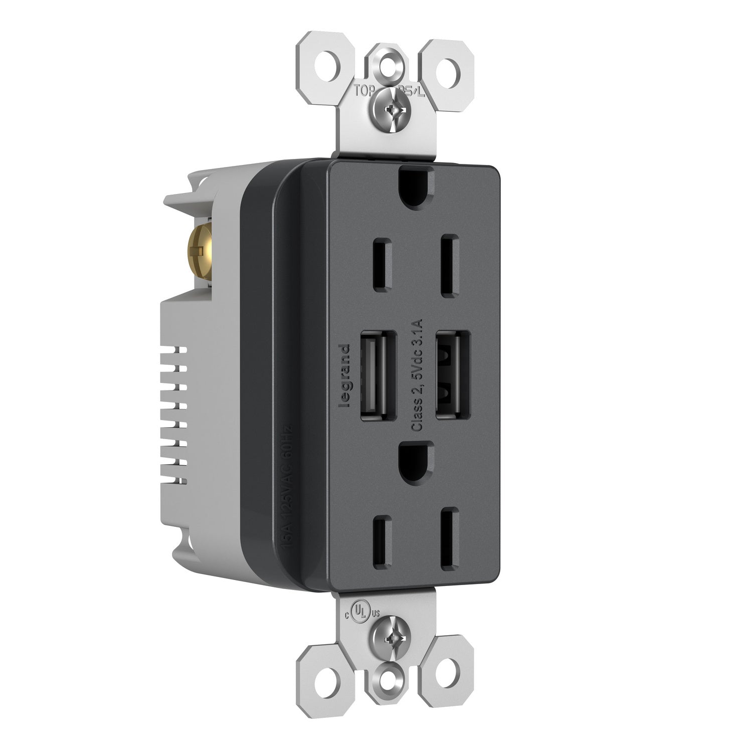 Legrand - TM826USBGCCV4 - 15A Tamper-Resistant USB Outlet - radiant - Graphite