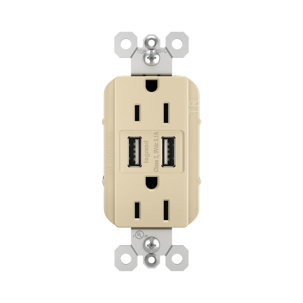 Legrand - TM826USBI - 15A Tamper-Resistant USB Outlet - radiant - Ivory