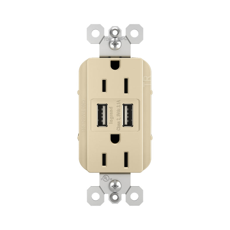 Legrand - TM826USBI - 15A Tamper-Resistant USB Outlet - radiant - Ivory