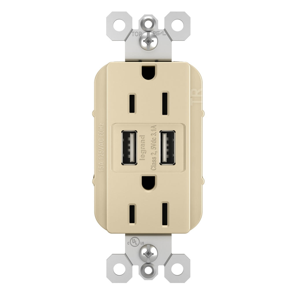 Legrand - TM826USBI - 15A Tamper-Resistant USB Outlet - radiant - Ivory