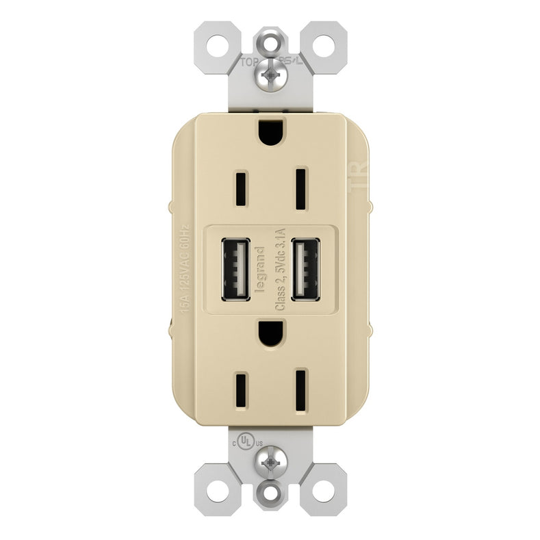 Legrand - TM826USBI - 15A Tamper-Resistant USB Outlet - radiant - Ivory