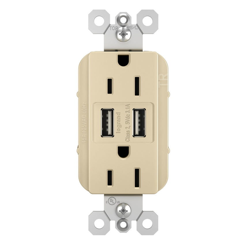 Legrand - TM826USBI - 15A Tamper-Resistant USB Outlet - radiant - Ivory