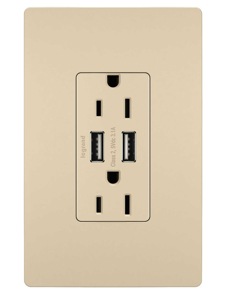 Legrand - TM826USBI - 15A Tamper-Resistant USB Outlet - radiant - Ivory