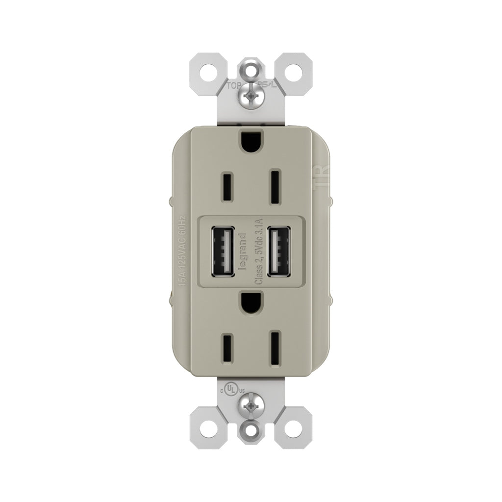 Legrand - TM826USBNICC6 - 15A Tamper-Resistant USB Outlet - radiant - Nickel