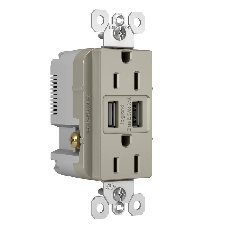 Legrand - TM826USBNICC6 - 15A Tamper-Resistant USB Outlet - radiant - Nickel