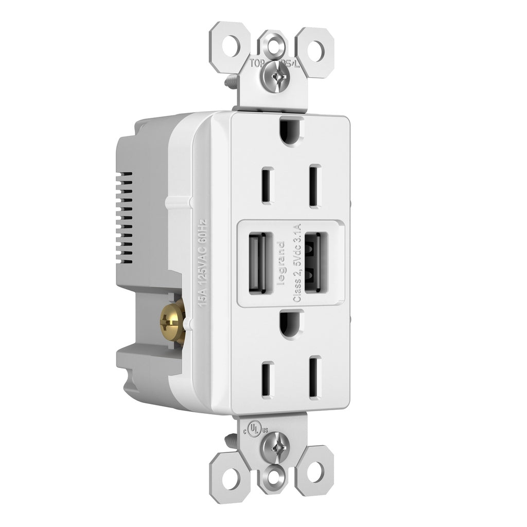 Legrand - TM826USBW - 15A Tamper-Resistant USB Outlet - radiant - White
