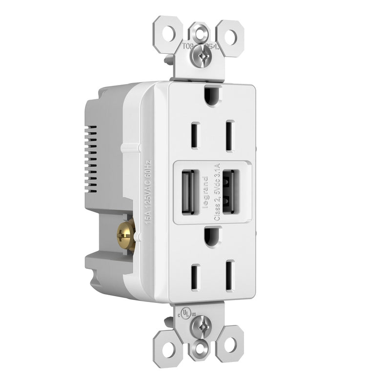 Legrand - TM826USBW - 15A Tamper-Resistant USB Outlet - radiant - White