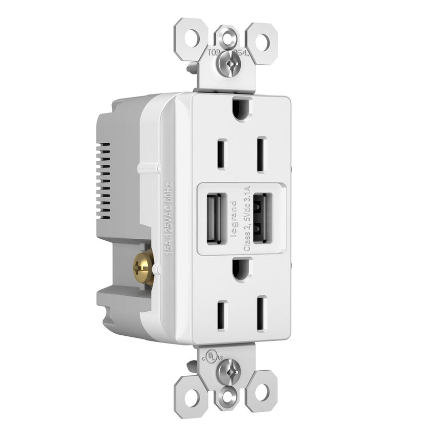 Legrand - TM826USBW - 15A Tamper-Resistant USB Outlet - radiant - White