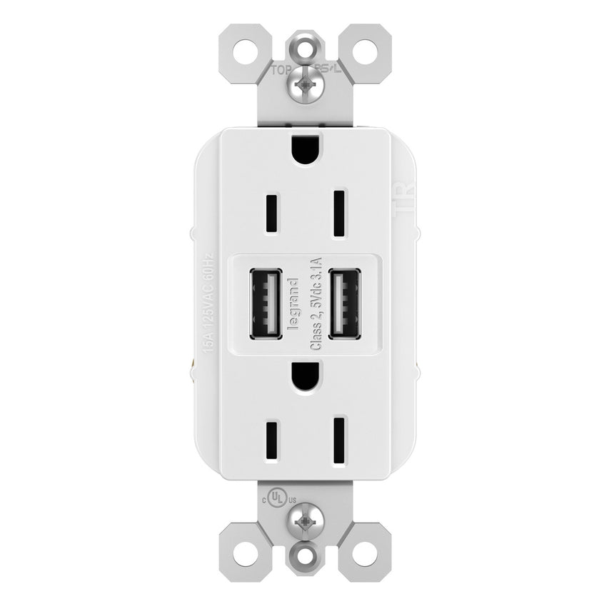 Legrand - TM826USBW - 15A Tamper-Resistant USB Outlet - radiant - White