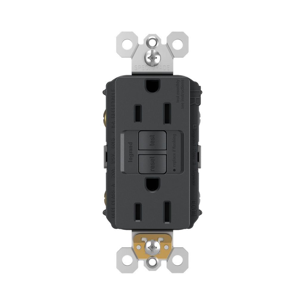 Legrand - 1597TRGCC4 - Tamper-Resistant 15A Duplex Self-Test GFCI Receptacles with SafeLock Protection - radiant - Graphite