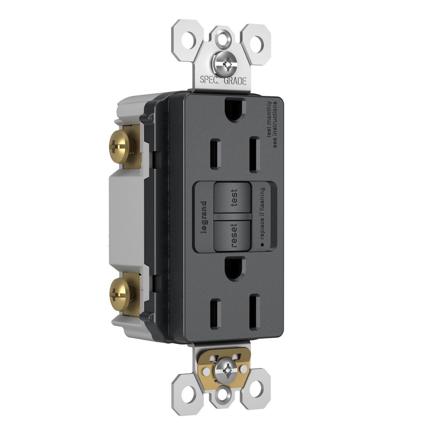 Legrand - 1597TRGCC4 - Tamper-Resistant 15A Duplex Self-Test GFCI Receptacles with SafeLock Protection - radiant - Graphite
