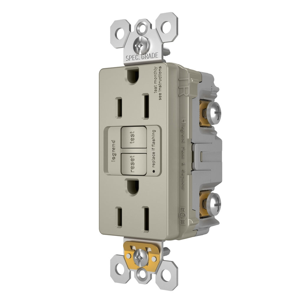Legrand - 1597TRNICC4 - Tamper-Resistant 15A Duplex Self-Test GFCI Receptacles with SafeLock Protection - radiant - Nickel