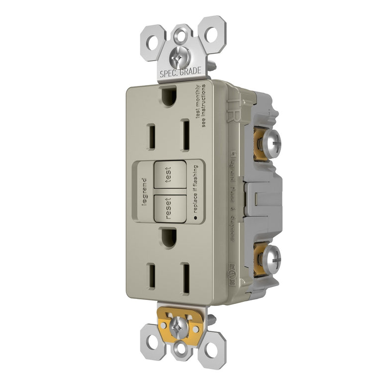 Legrand - 1597TRNICC4 - Tamper-Resistant 15A Duplex Self-Test GFCI Receptacles with SafeLock Protection - radiant - Nickel