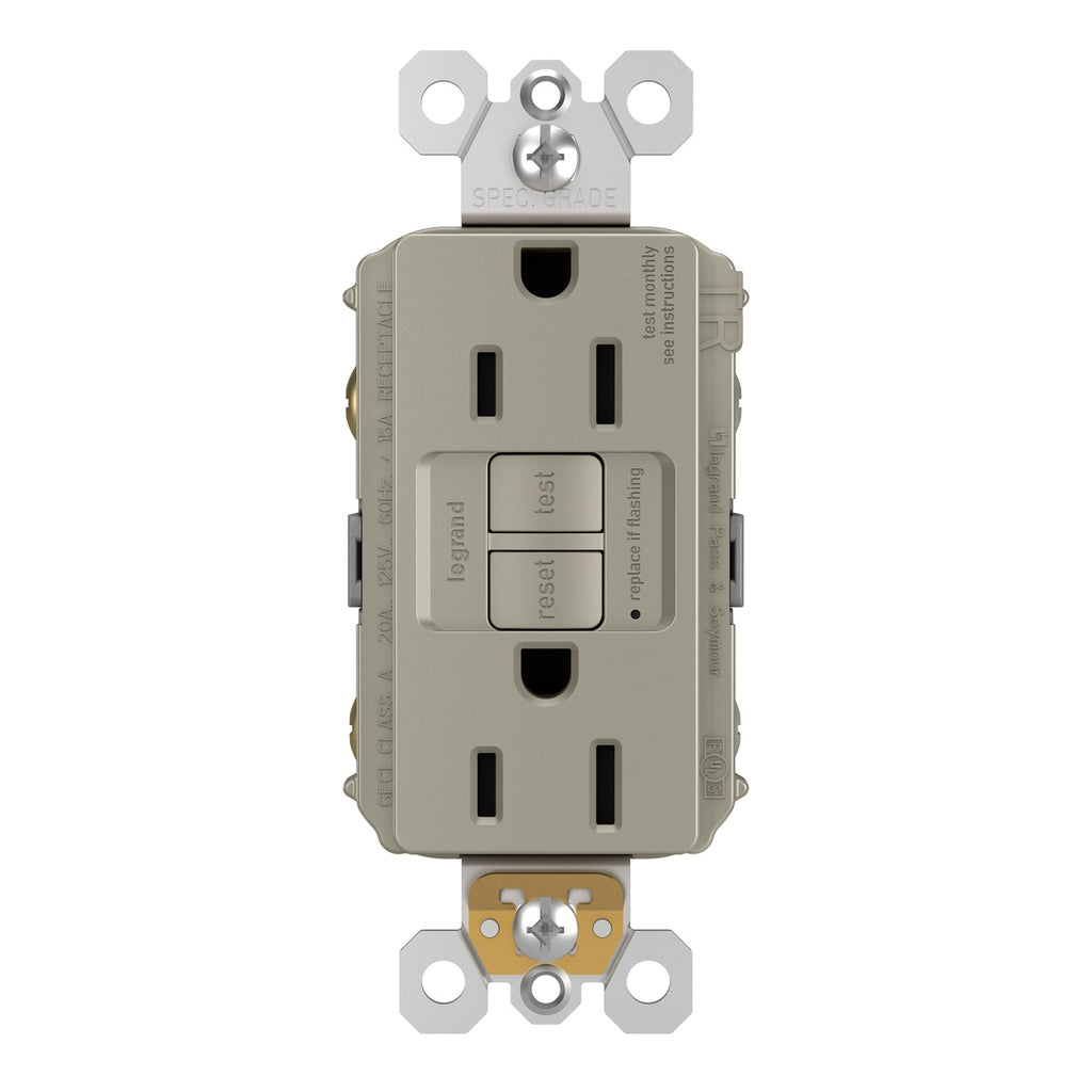 Legrand - 1597TRNICC4 - Tamper-Resistant 15A Duplex Self-Test GFCI Receptacles with SafeLock Protection - radiant - Nickel