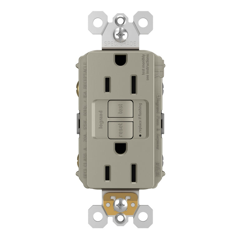 Legrand - 1597TRNICC4 - Tamper-Resistant 15A Duplex Self-Test GFCI Receptacles with SafeLock Protection - radiant - Nickel