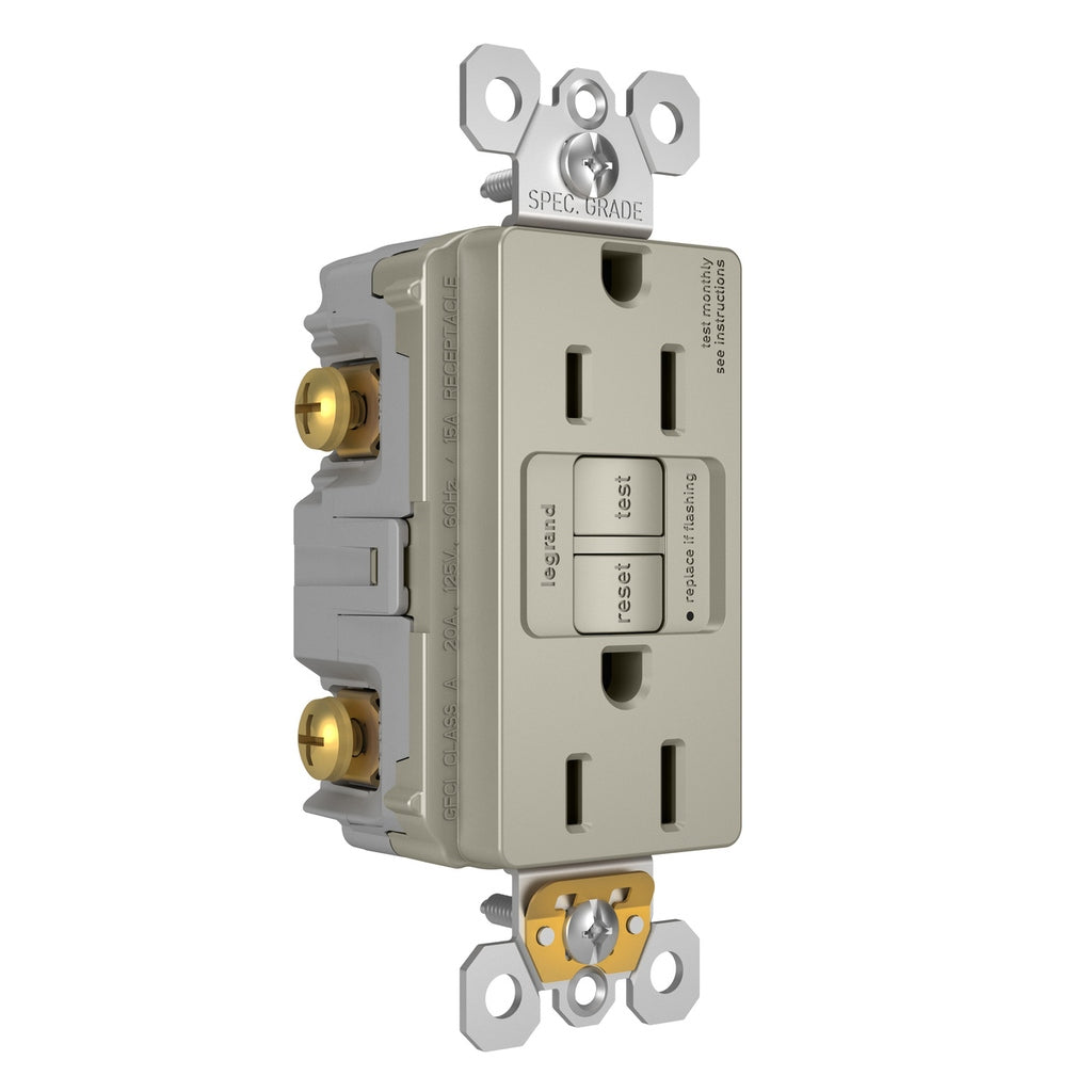 Legrand - 1597TRNICC4 - Tamper-Resistant 15A Duplex Self-Test GFCI Receptacles with SafeLock Protection - radiant - Nickel