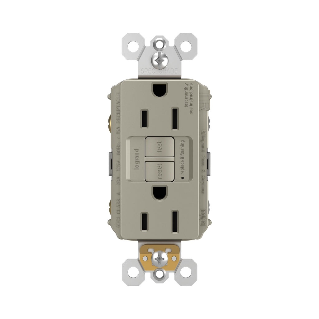 Legrand - 1597TRNICC4 - Tamper-Resistant 15A Duplex Self-Test GFCI Receptacles with SafeLock Protection - radiant - Nickel