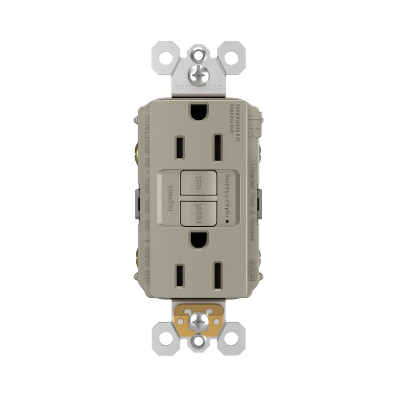Legrand - 1597TRNICC4 - Tamper-Resistant 15A Duplex Self-Test GFCI Receptacles with SafeLock Protection - radiant - Nickel