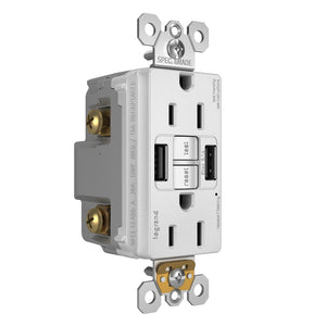 Legrand - 1597TRUSBAAW - Tamper-Resistant 15A Duplex Self-Test GFCI Receptacles with SafeLock Protection, USB Type A/A - radiant - White
