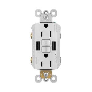 Legrand - 1597TRUSBAAW - Tamper-Resistant 15A Duplex Self-Test GFCI Receptacles with SafeLock Protection, USB Type A/A - radiant - White