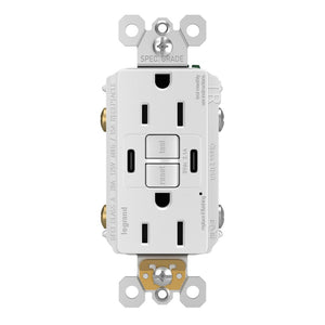 Legrand - 1597TRUSBCCW - Tamper-Resistant 15A Duplex Self-Test GFCI Receptacles with SafeLock Protection, USB Type C/C - radiant - White