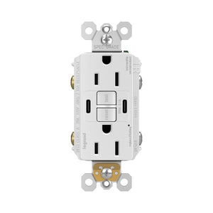 Legrand - 1597TRUSBCCW - Tamper-Resistant 15A Duplex Self-Test GFCI Receptacles with SafeLock Protection, USB Type C/C - radiant - White