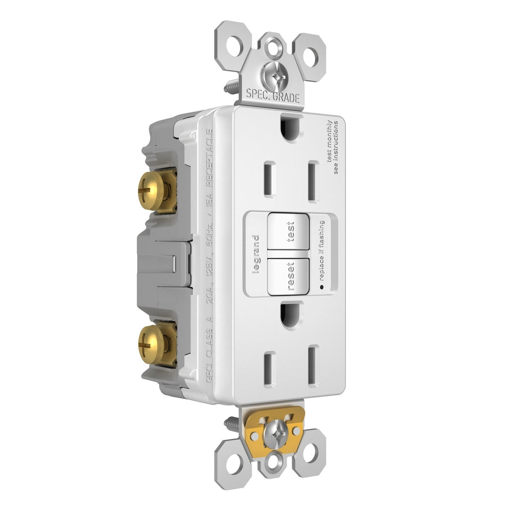Legrand - 1597TRW - Tamper-Resistant 15A Duplex Self-Test GFCI Receptacles with SafeLock Protection - radiant - White