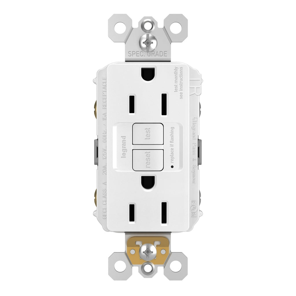 Legrand - 1597TRW - Tamper-Resistant 15A Duplex Self-Test GFCI Receptacles with SafeLock Protection - radiant - White