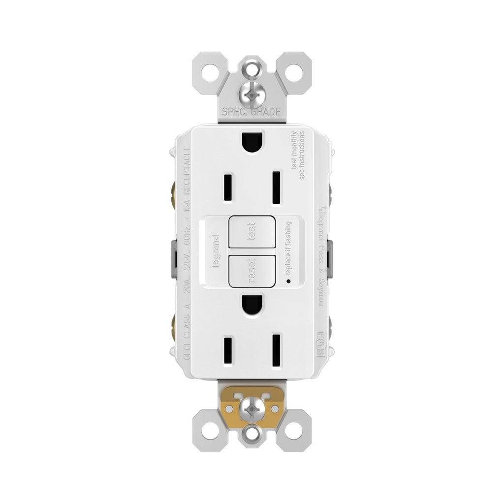 Legrand - 1597TRW - Tamper-Resistant 15A Duplex Self-Test GFCI Receptacles with SafeLock Protection - radiant - White