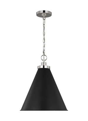 Visual Comfort Studio - CP1271MBKPN - One Light Pendant - Wellfleet - Midnight Black and Polished Nickel