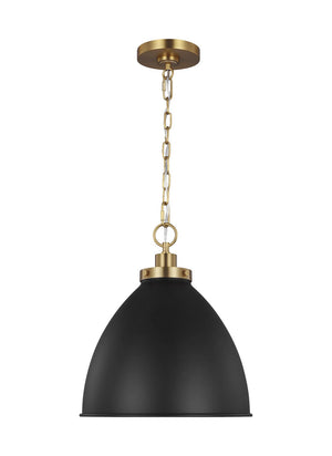 Visual Comfort Studio - CP1291MBKBBS - One Light Pendant - Wellfleet - Midnight Black and Burnished Brass