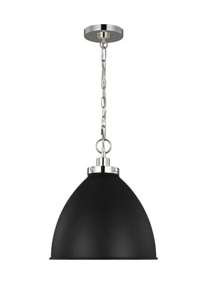 Visual Comfort Studio - CP1291MBKPN - One Light Pendant - Wellfleet - Midnight Black and Polished Nickel