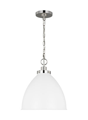 Visual Comfort Studio - CP1291MWTPN - One Light Pendant - Wellfleet - Matte White and Polished Nickel