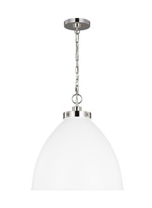 Visual Comfort Studio - CP1301MWTPN - One Light Pendant - Wellfleet - Matte White and Polished Nickel