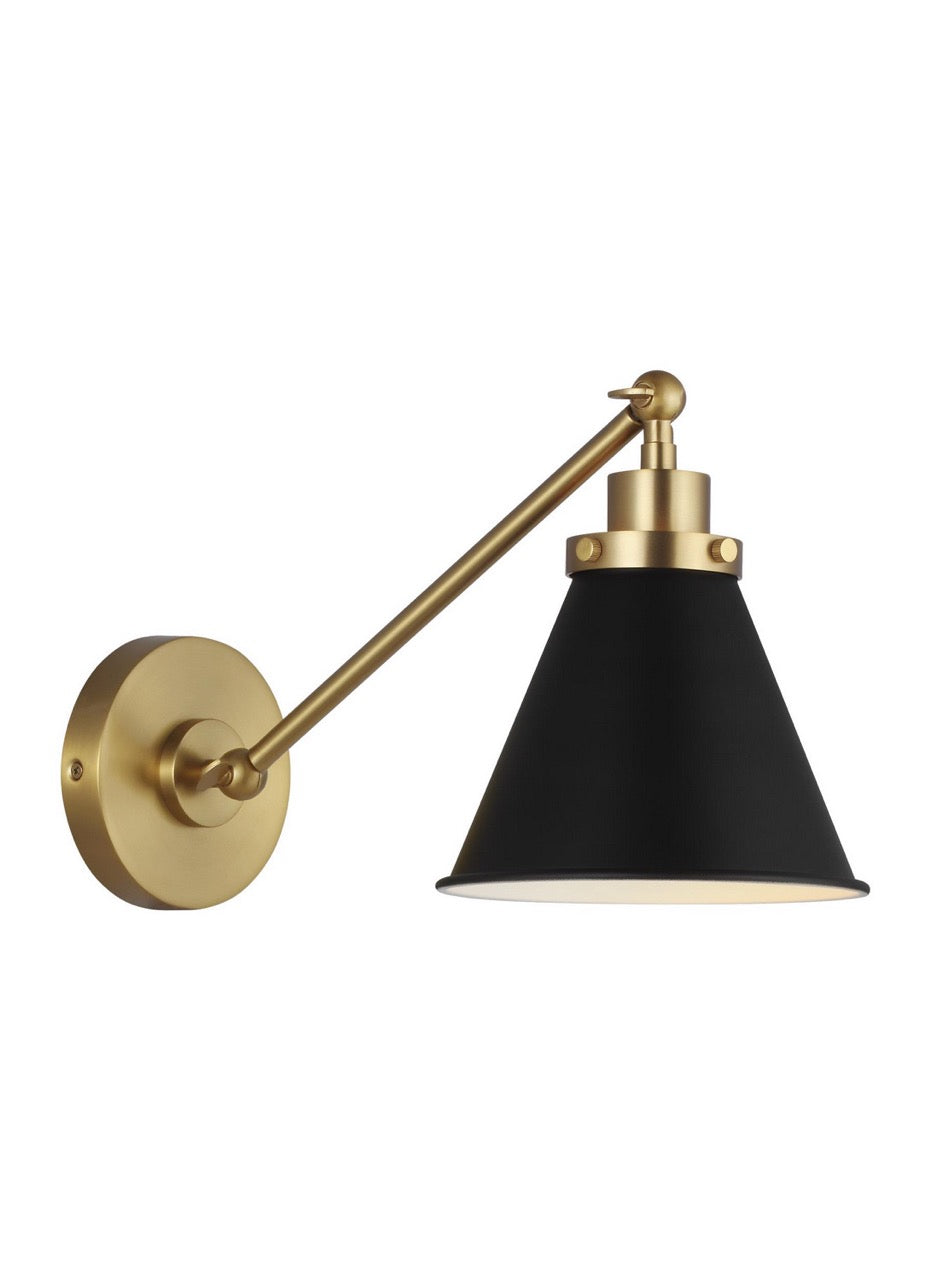 One Light Wall Sconce in Midnight Black and Burnished Brass from the Wellfleet collection